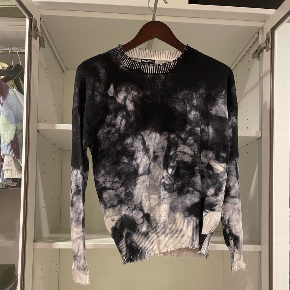 MinnieRose Sweater Black And White TieDye